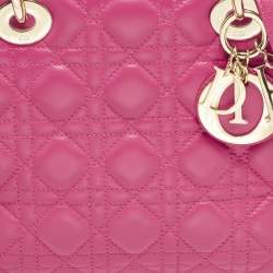 Pre Owned Dior Lady Dior Medium Pink Cannage Leather Tote