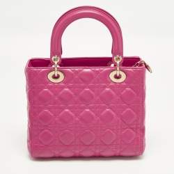 Pre Owned Dior Lady Dior Medium Pink Cannage Leather Tote