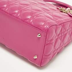 Pre Owned Dior Lady Dior Medium Pink Cannage Leather Tote