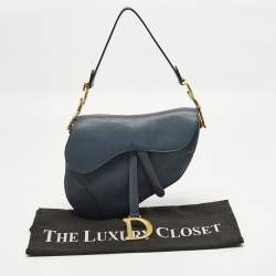 Pre Owned Dior Blue Oblique Leather Saddle Bag