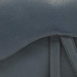 Pre Owned Dior Blue Oblique Leather Saddle Bag