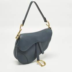 Pre Owned Dior Blue Oblique Leather Saddle Bag