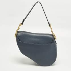 Pre Owned Dior Blue Oblique Leather Saddle Bag