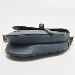 Pre Owned Dior Blue Oblique Leather Saddle Bag