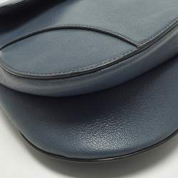 Pre Owned Dior Blue Oblique Leather Saddle Bag