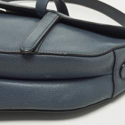 Pre Owned Dior Blue Oblique Leather Saddle Bag