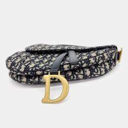 Pre Owned Dior Navy Blue Canvas Saddle Strapback