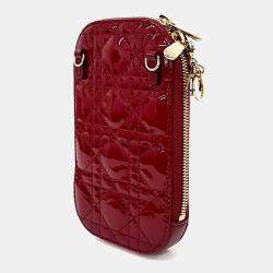 Pre Owned Dior Red Patent Leather Patent Phone Holder Crossbody Bag