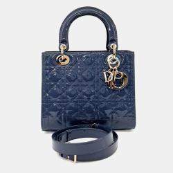 Pre Owned Dior Blue Patent Leather Patent Lady Bag Medium
