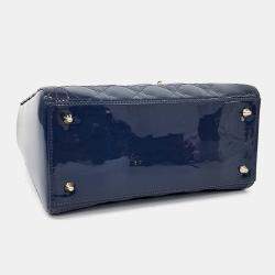 Pre Owned Dior Blue Patent Leather Patent Lady Bag Medium