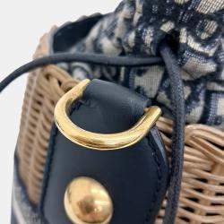 Pre Owned حقيبة دلو وولكر ديور أوبليك رافيا وقماش أزرق وبيج