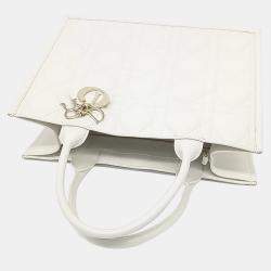 Pre Owned Dior White Leather Macrocannage Book Tote Bag Medium