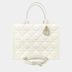 Pre Owned حقيبة يد ديور بوك وسط جلد ماكروكاناج أبيض