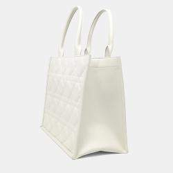 Pre Owned Dior White Leather Macrocannage Book Tote Bag Medium