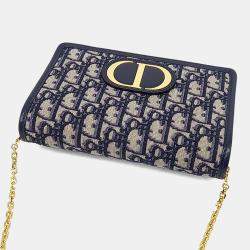 Pre Owned Dior Navy Blue Canvas 30 Montaigne Two-in-One Pouch Bag