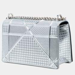 Pre Owned Dior Silver Medium Metallic Patent Microcannage Diorama Flap