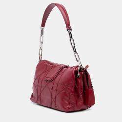 Pre Owned Dior Red Lambskin Cannage New Lock Ruffle Flap