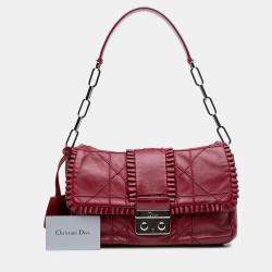 Pre Owned Dior Red Lambskin Cannage New Lock Ruffle Flap