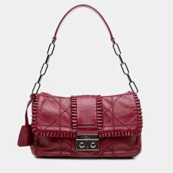 Pre Owned Dior Red Lambskin Cannage New Lock Ruffle Flap