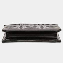 Pre Owned Dior Black Calfskin Macrocannage Diamond Caro Zipped Pouch With Chain