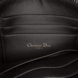 Pre Owned Dior Black Calfskin Macrocannage Diamond Caro Zipped Pouch With Chain