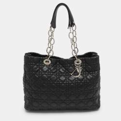 Pre Owned Dior Black Soft Lady Dior Large Cannage Leather Tote