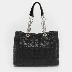 Pre Owned Dior Black Soft Lady Dior Large Cannage Leather Tote