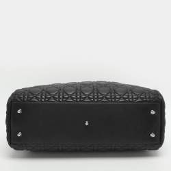 Pre Owned Dior Black Soft Lady Dior Large Cannage Leather Tote