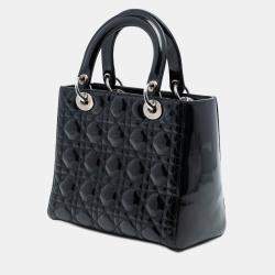 Pre Owned Dior Black Medium Patent Cannage Lady Dior