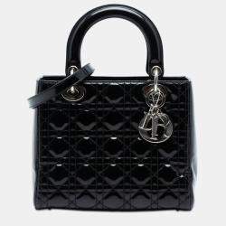 Pre Owned Dior Black Medium Patent Cannage Lady Dior