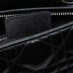 Pre Owned Dior Black Medium Patent Cannage Lady Dior