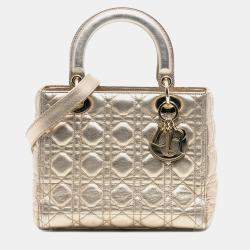 مملوكة مسبقًا Dior Gold Medium Metallic Lambskin Cannage Lady Dior