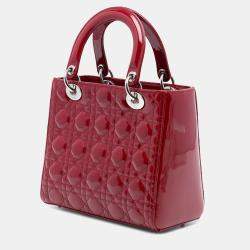 Pre Owned Dior Red Medium Patent Cannage Lady Dior
