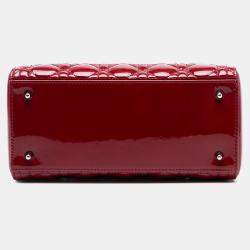 Pre Owned Dior Red Medium Patent Cannage Lady Dior