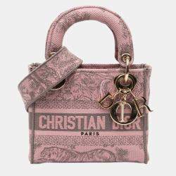 Pre Owned Dior Pink Mini Embroidered Canvas Toile De Jouy Lady D Lite