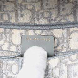 Pre Owned Dior Grey Oblique Embroidered Canvas Saddle Bag