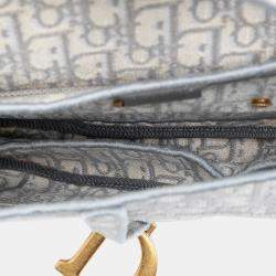 Pre Owned Dior Grey Oblique Embroidered Canvas Saddle Bag