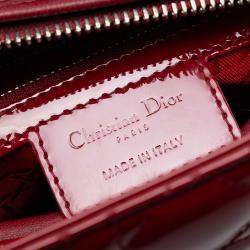 Pre Owned Dior Red Medium Patent Cannage Lady Dior