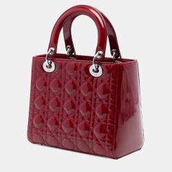 Pre Owned Dior Red Medium Patent Cannage Lady Dior