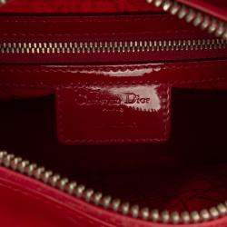 Pre Owned Dior Red Medium Patent Cannage Lady Dior