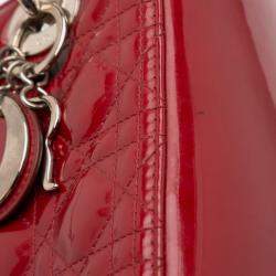 Pre Owned Dior Red Medium Patent Cannage Lady Dior