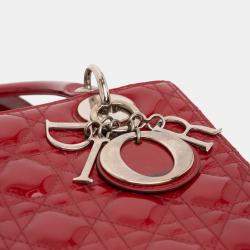 Pre Owned Dior Red Medium Patent Cannage Lady Dior