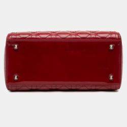 Pre Owned Dior Red Medium Patent Cannage Lady Dior