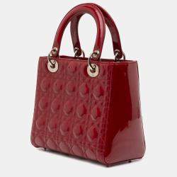 Pre Owned Dior Red Medium Patent Cannage Lady Dior