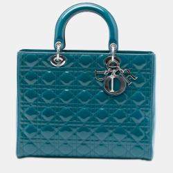 Pre Owned Dior Blue Large Patent Cannage Lady Dior