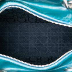 Pre Owned Dior Blue Large Patent Cannage Lady Dior