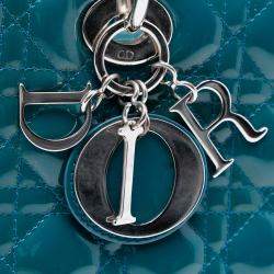 Pre Owned Dior Blue Large Patent Cannage Lady Dior