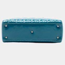 Pre Owned Dior Blue Large Patent Cannage Lady Dior