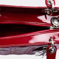 Pre Owned Dior Red Medium Patent Cannage Lady Dior