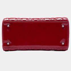 Pre Owned Dior Red Medium Patent Cannage Lady Dior